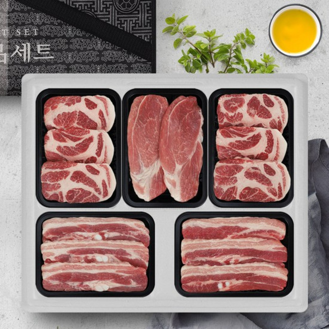 [보성녹돈] 한돈 실속구이선물세트 2kg삼겹살2팩+목살2팩+앞다리살1팩 팩당400g, 1개