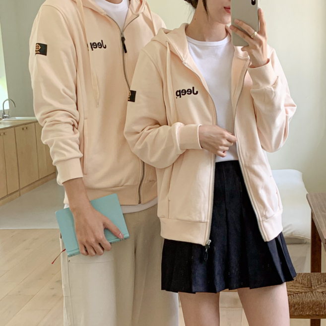 지프 오버핏 간절기 베이비핑크 후드 집업 남녀공용