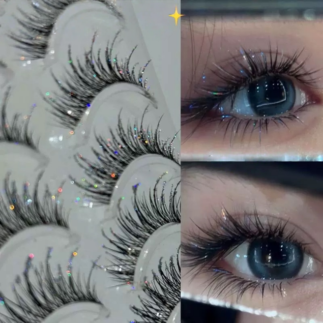 MorningSea 태국식 반짝이큐빅속눈썹 무대용 메이크업 자연스러운 머메이드셀프속눈썹 5쌍 세트, 1개, 블랙