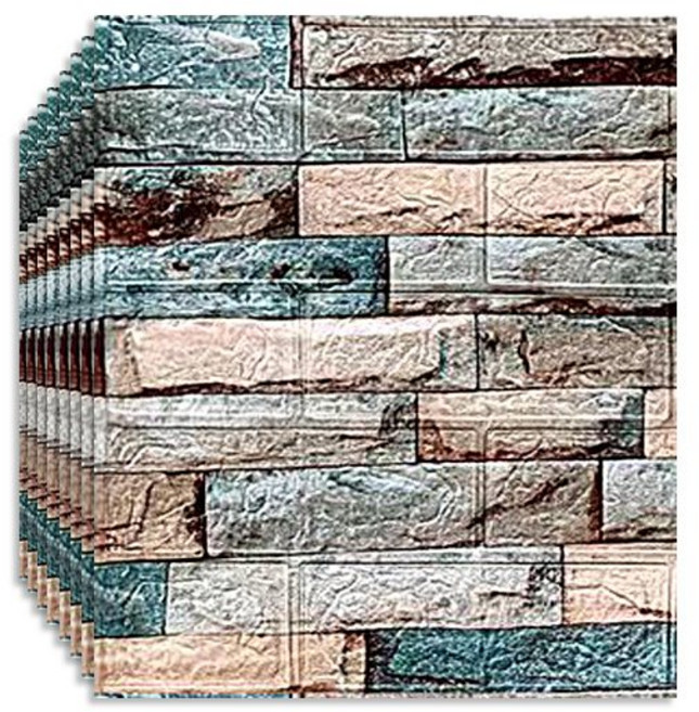 풀바른벽지 셀프 도배 접착식 폼 단열 벽지 작은 조각 3d 입체벽지 35*38.5/35*35cm, 블루 35*38.5cm [복고풍 벽돌 패턴], 두께 3mm [5 개]