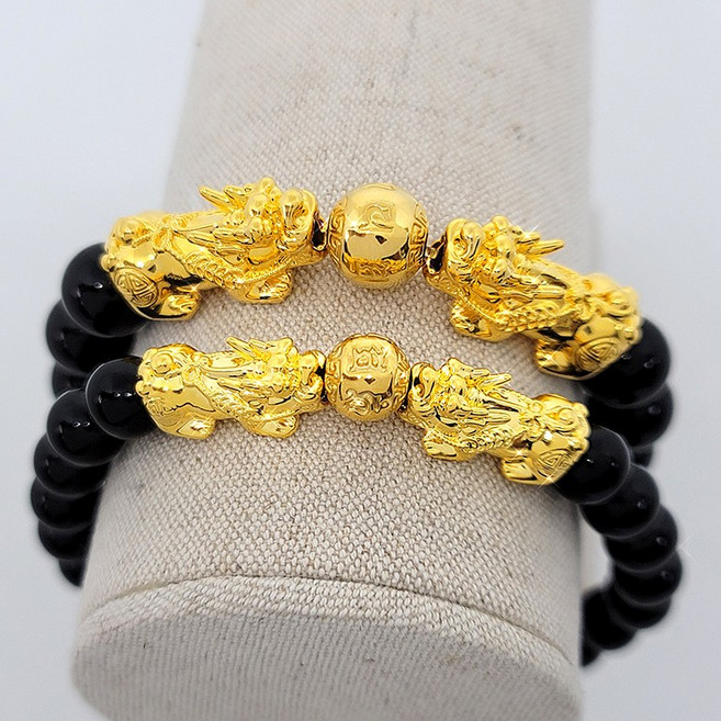 스타일돈나 24k 비휴 순금 오닉스 팔찌 불교 염주 기도 팔찌