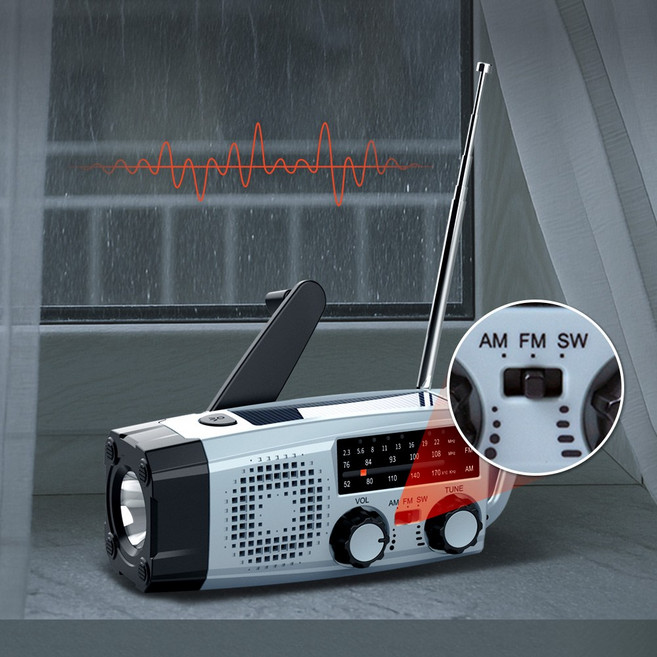 재난대비 라디오 FM/AM/SW 손전등 비상-싸이렌 자가발전 태양광-USB-충전 간편충전-휴대, 단일색, P0000BPB