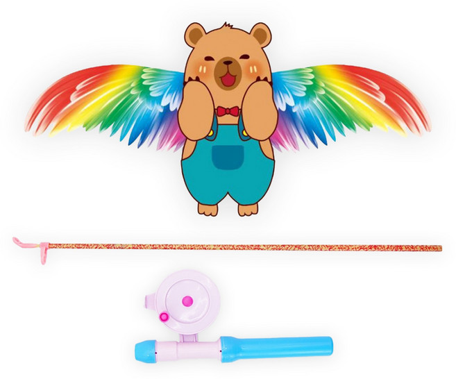 토이토 대형 낚시대 연 날리기 얼레 세트, 1세트, 기본형 카피바라