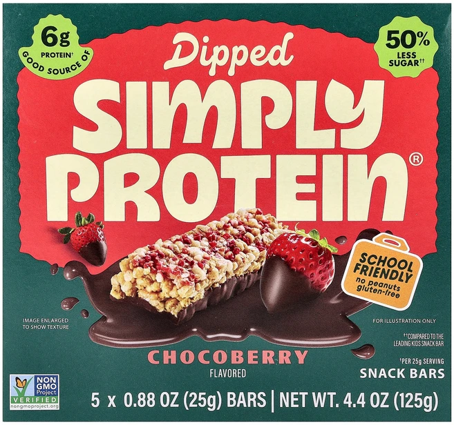 Simply Protein 딥트 스낵 바 초코베리 바 5개 각 25g(0.88oz) Protein (심플리 프로틴) - 쿠팡