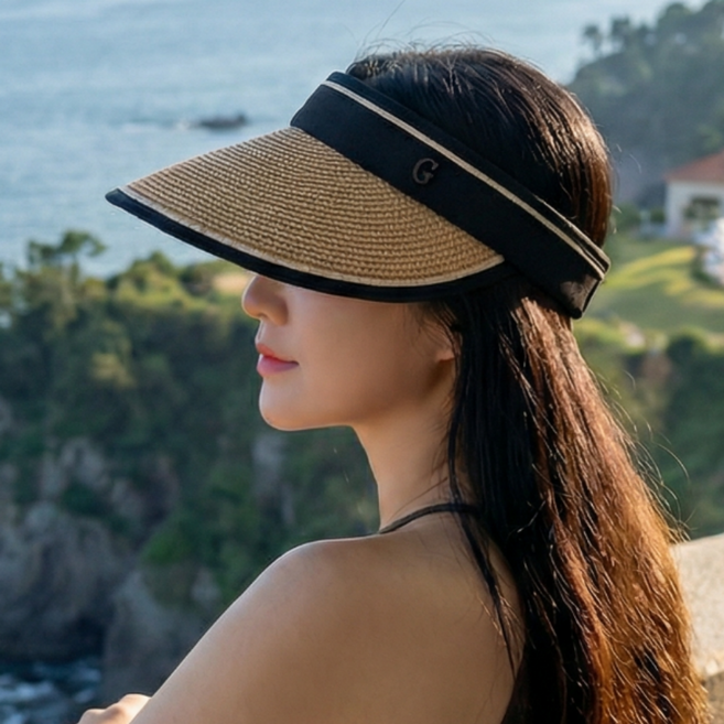 디베일 자외선차단 선캡 돌돌이 라탄 썬캡