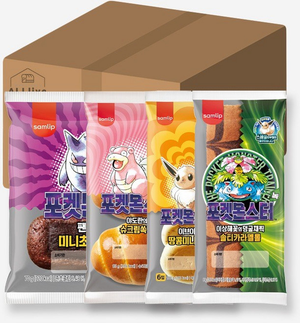 삼립 간식 30주년 포켓몬빵 4종세트 총20개 이브이5개 야도란5개 이상해꽃5개 팬텀5개