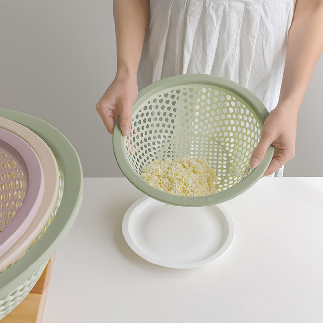 야채소쿠리 5size 원형 채반 플라스틱 소쿠리, 드래인 타공 바스켓 미니_베이지, 1개, 베이지