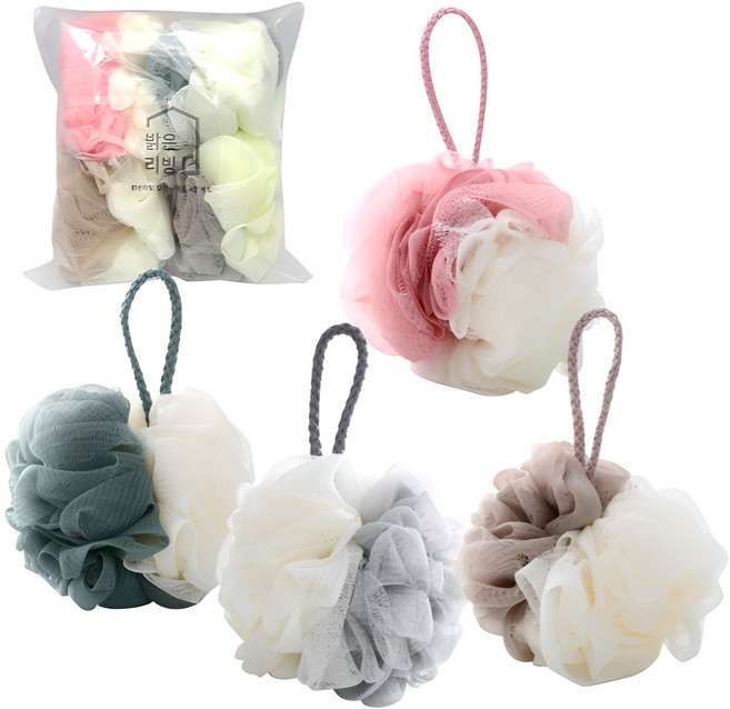 밝은리빙 컬러 샤워볼 4종 세트, 그린 + 그레이 + 핑크 + 브라운, 4개입, 1세트