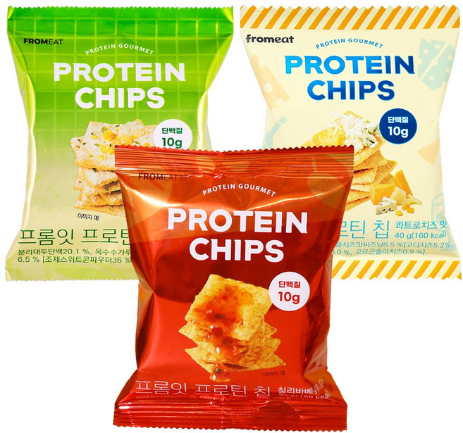 프롬잇 프로틴칩 3종 세트 (칠리+치즈+콘소메), 3개, 40g