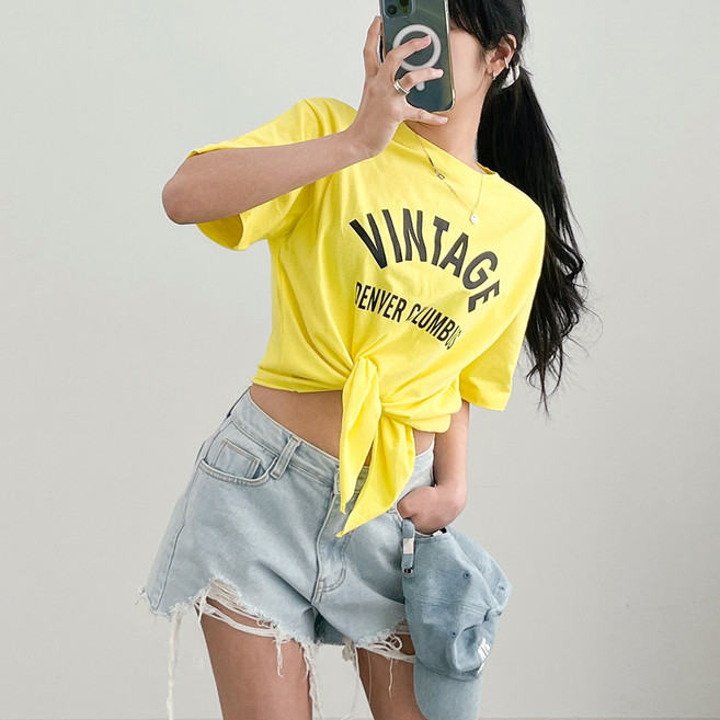 댄마샵 빈티지 매듭 크롭 반팔티 방송댄스복 줌바댄스복 에어로빅복