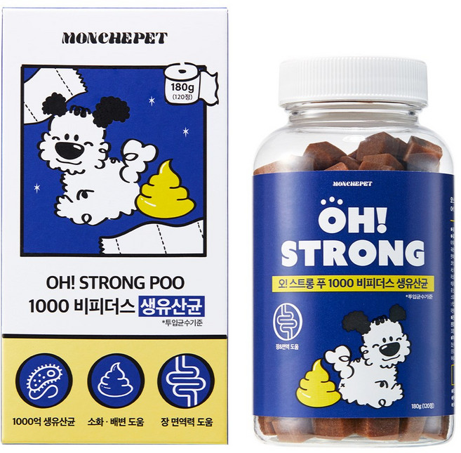 대용량/동물병원 입점 몽셰펫 강아지 생유산균 영양제, 1개, 장건강/유산균, 120정