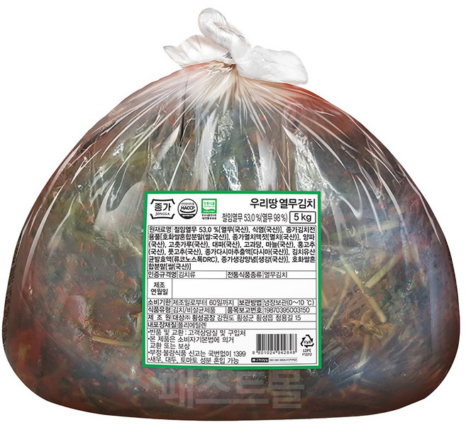 종가 우리땅 열무김치, 5kg, 1개