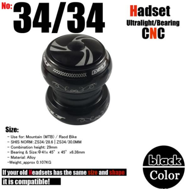 11/8 "자전거 헤드셋 34X30MM 2 베어링 스레드리스 외부 손목 그룹 MTB BMX 산악 도로 자전거, 02 Black, 1개