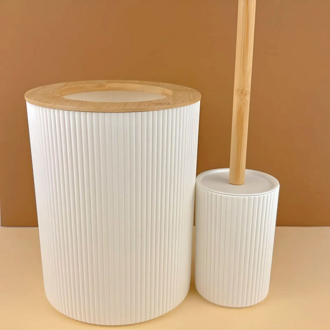 코지로움 밤부 플라스틱 화장실 청소도구세트 집들이 선물 샴푸통 고급 비누받침 물비누 휴지통 양치 컵 청소솔 디스펜서 액세서리 세트, 세트1(휴지통&청소솔)