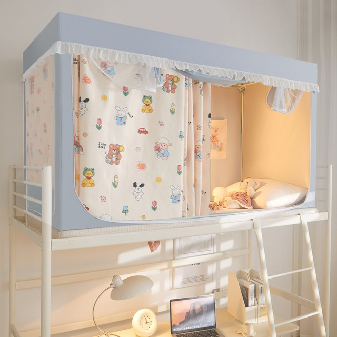 개웃기냥 귀엽고 아기자기한 1인용 1 2층침대 기숙사 학생용 사각 모기장 텐트 난방 틴트 일체형 5면 포괄, B 귀여운 동물들