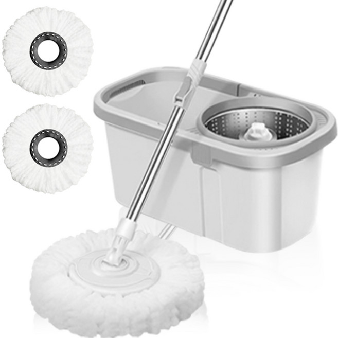 아뜰라임화이트 물걸레 청소기 회전식 통돌이 탈수통 + 밀대봉 + 극세사 걸레 그레이 2개입, 1세트