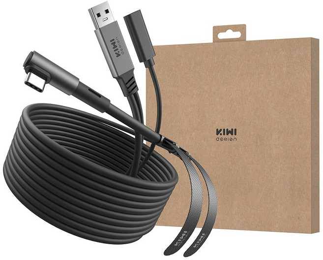 키위디자인 KIWI design 16FT 링크 케이블 메타 퀘스트 3S/3/2/Pro Pico 4 호환 USB 3.0 to C 5Gbps 초고속 전송 충전 가능 블랙, 1개, QC-8U
