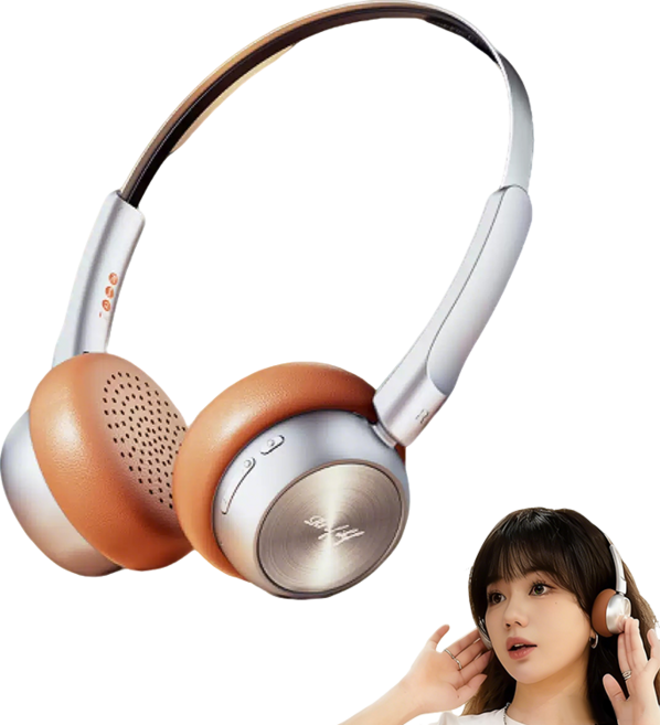 SMABAT 휴대용 블루투스 헤드셋 레트로 헤드셋 유무선 겸용 핸드폰 헤드셋 노이즈캔슬링 블루투스 5.4, 10229, 브라운