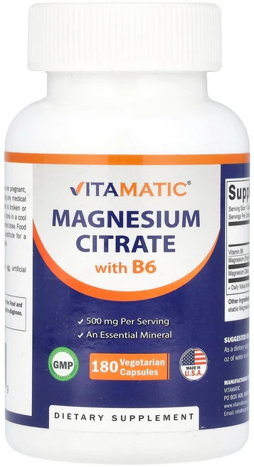 Vitamatic 마그네슘시트레이트 B6 함유 베지 캡슐 180정 Vitamatic (비타매틱), 1개 - 쿠팡