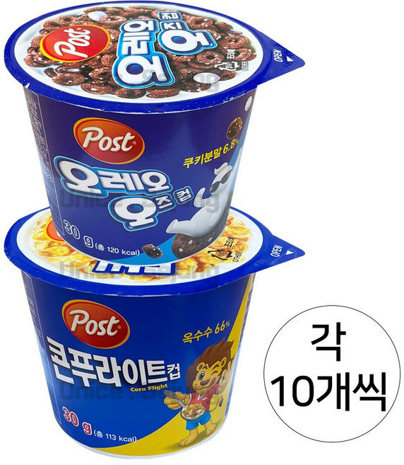 동서 포스트 컵시리얼 혼합 ( 콘푸라이트 10 + 오레오오즈 10 ), 20개, 30g