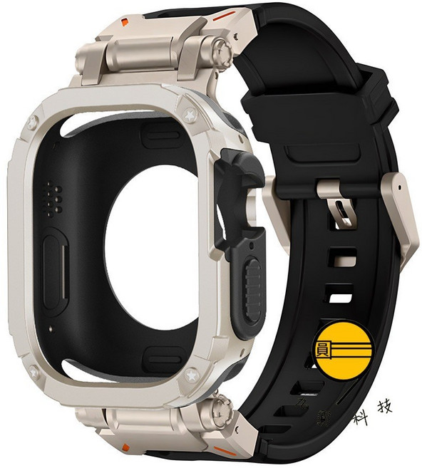 九圓科技 適用於 Apple Watch 運動錶帶 保護殼, 鎧甲鈦黑錶帶+星光鎧甲殼, 1個