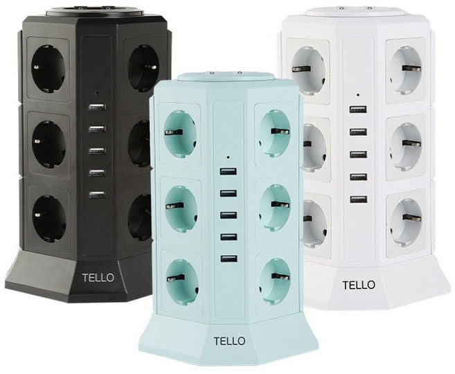 텔로 멀티탭 17구 USB 안전 디자인 타워 멀티 콘센트 과부하 차단, 5m, 1개