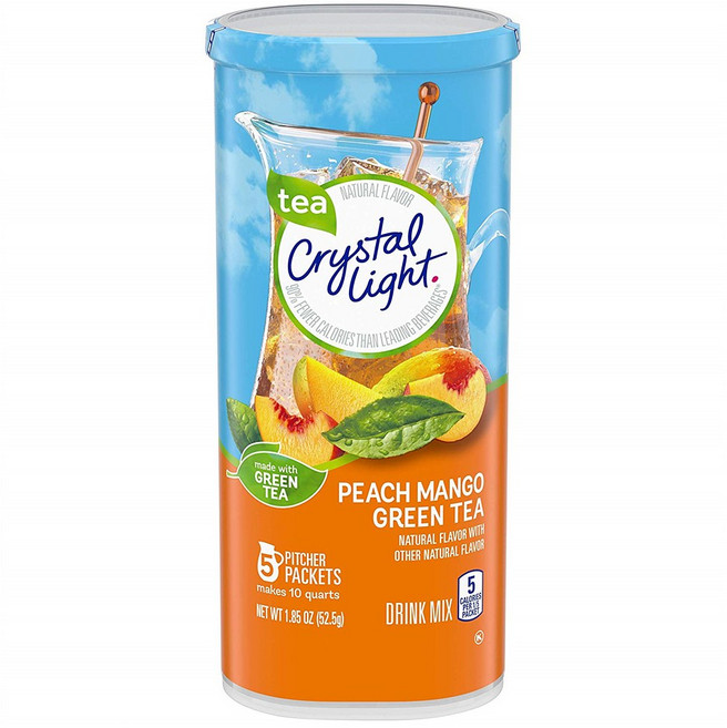 Crystal Light 크리스탈라이트 슈가프리 복숭아 망고 그린티 드링크 믹스 52.5g 12팩