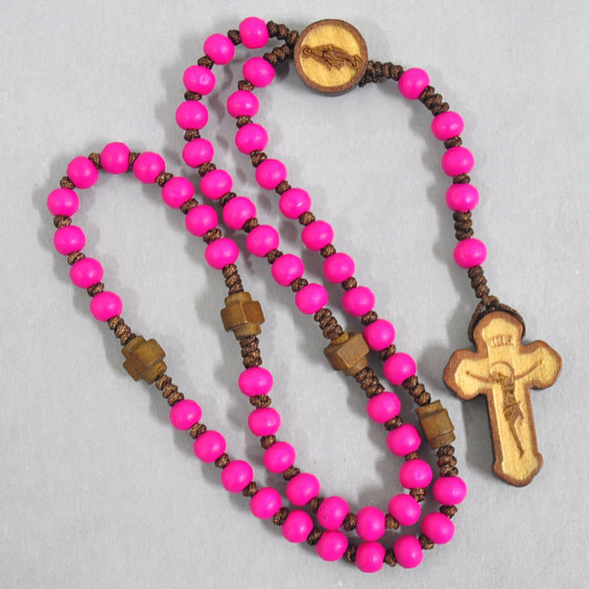 가톨릭성물 핑크매듭십자간주 어린이5단묵주, 1개
