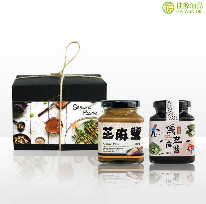 佳源油品 油衷之禮 芝麻醬禮盒組 (台灣黑芝麻醬80g+白芝麻醬80g) 低溫慢磨 純粹風味, 1個