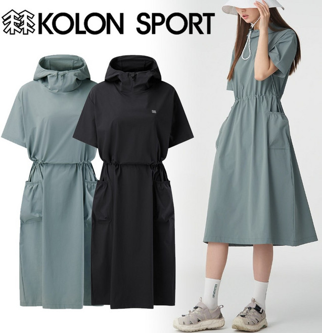 코오롱스포츠 여성 아노락 원피스 여행 캐쥬얼 바스락 루즈핏 후드 롱원피스
