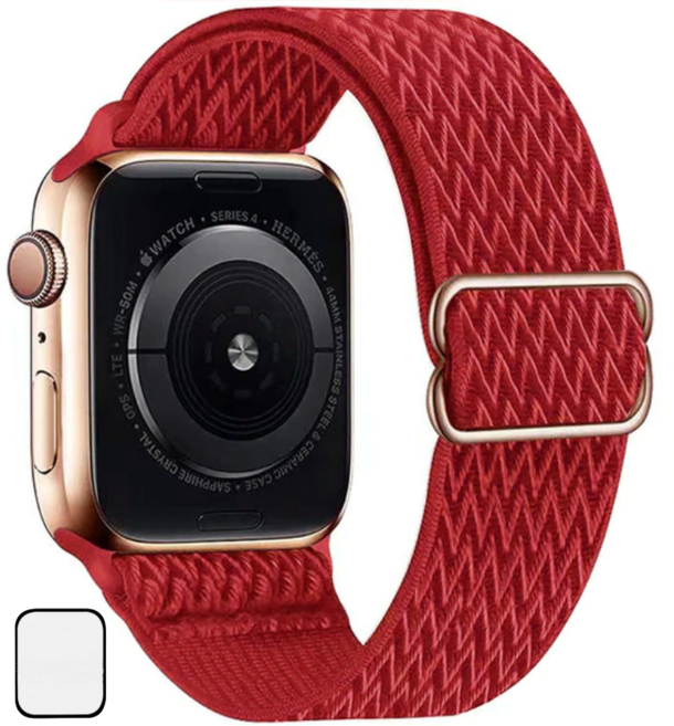 NUBASE 애플워치 호환 고탄력 링크 솔로루프 스포츠루프 버클 스트랩, 웨이브 레드