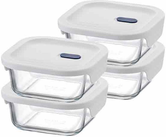 락앤락 탑클라스 실리콘뚜껑 유리밀폐용기 [+가쯔 전자렌지 용기 1P] 세트 냉동밥보관용기 내열유리 반찬통 오븐글라스, 정사각 500ml, 4개