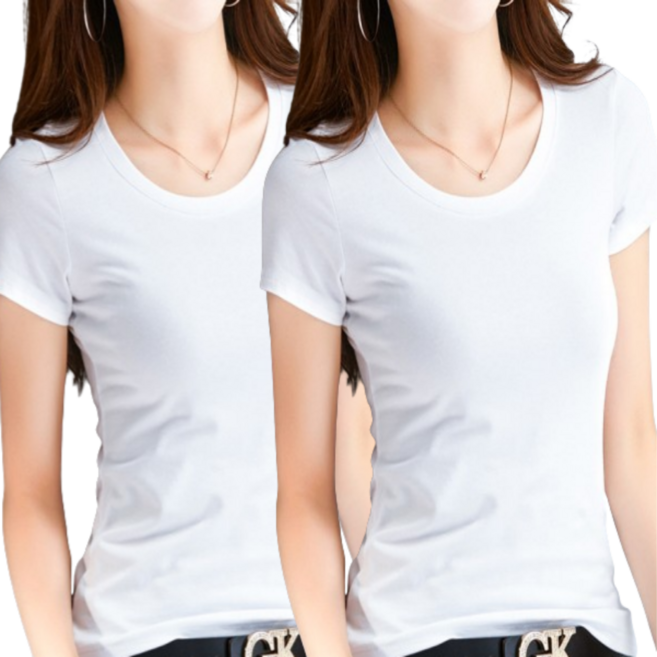 일월전빵 1+1 여성 슬림핏 무지 레이어드 스판 라운드 브이넥 반팔 티셔츠 B-C026
