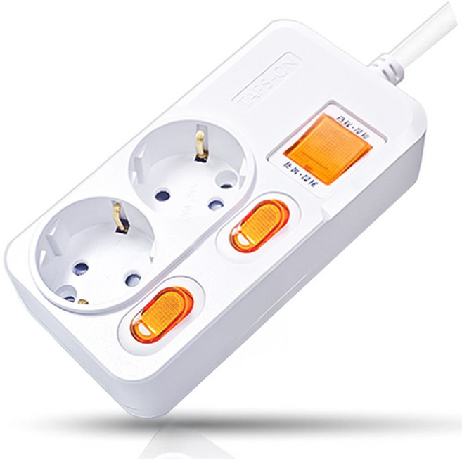 개별스위치 멀티탭 KC인증 접지 과부하차단 2800W 절전 콘센트 2구 멀티탭, 화이트(빨간스위치), 1개, 1.5m