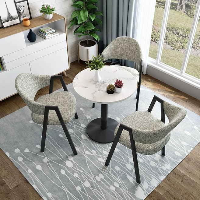 까페테이블 카페 4인용 식탁 원목 테이블 사각 식탁테이블 다이닝 타원형 세라믹 포세린, 1개, 패턴 원형 테이블 60+3개 회색 천