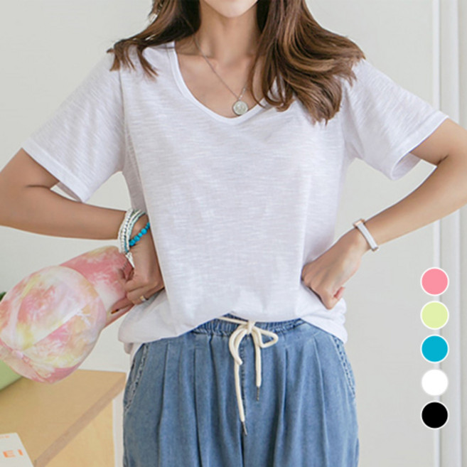 [나크21] (55~120) 슬럽 V넥 반팔 티셔츠 KO12-T-32