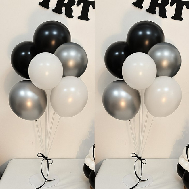 올리브파티 펄풍선 하트 풍선 풍선꽂이 풍선스탠드 2개 생일파티용품 세트, 1세트, 블랙실버