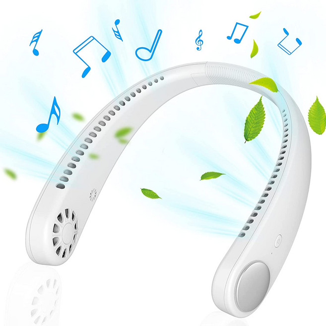 휴대용 목 선풍기 핸즈프리 날개 없는 선풍기 블루투스 뮤직 스피커 개인용 선풍기 3기어 조절 포함 헤드폰 디자인