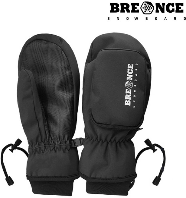 브렌스 포켓 스키 스노우보드 겨울방한 벙어리 장갑, 블랙, 1개