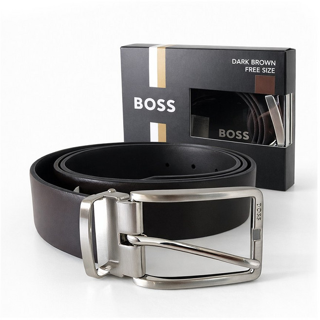 BOSS 휴고보스 남성 소가죽 벨트 버클 정장벨트 선물용 블랙 다크브라운 [신발주머니 증정]