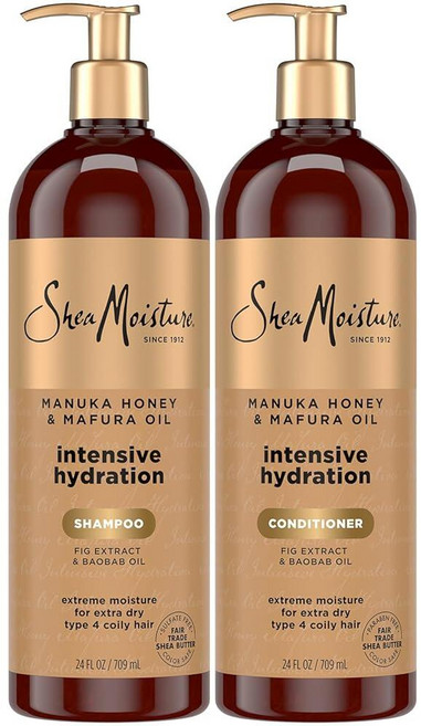 SheaMoisture 마누카 허니 & 마푸라 오일 인텐시브 하이드레이션 샴푸 & 컨디셔너 | 2개 세트 | 384ml (13온스) 각각, 24 Fl Oz (Pack of 2)