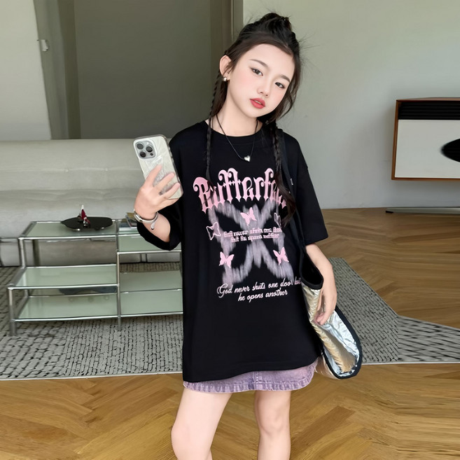 삐삐네옷가게 초등학생 여아 버터플라이 여름 2color 티셔츠