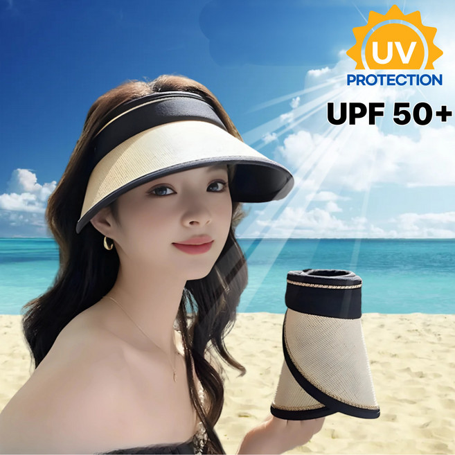 제이블루 여성썬캡 라탄 돌돌이 자외선차단 모자