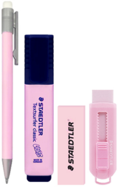 스테들러 파스텔 문구 세트 샤프 지우개 형광펜 학생 입학 졸업 생일 1세트 색상선택, 핑크