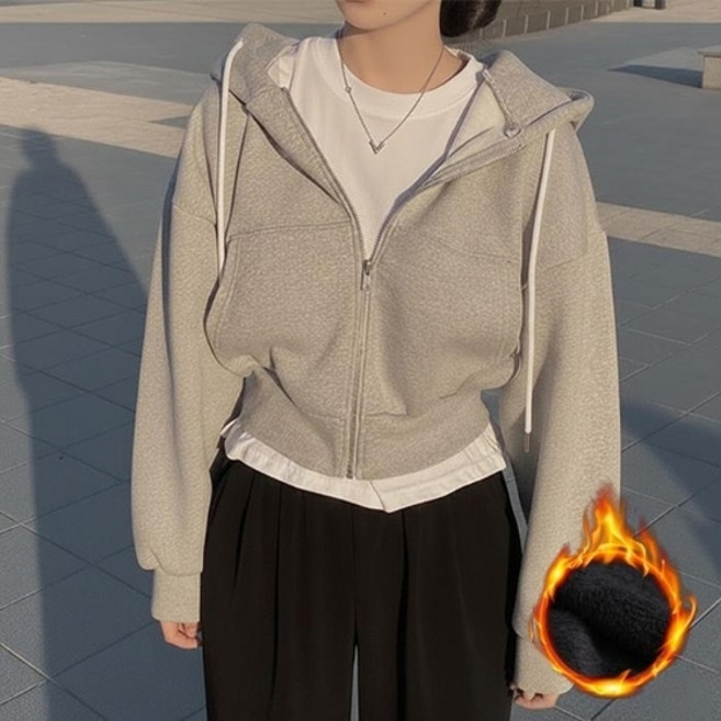 여성 4컬러 데일리 웜핏 기모 크롭 후드집업 LK-HD04