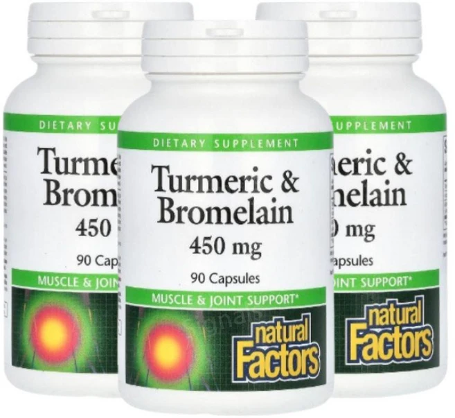 네츄럴팩터스 강황 및 브로멜라인 450mg 캡슐 90정, 3개 - 쿠팡