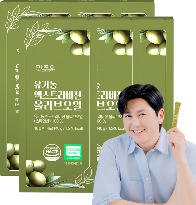 한포유 유기농 엑스트라버진 올리브오일 스틱 피쿠알 스페인 냉압착 올리브유, 6박스, 140g