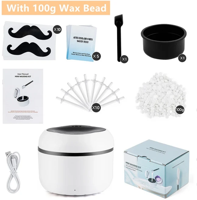 미니 왁스 히터 40g 실리콘 볼 왁스 워머 코털 제거 왁싱 키트 왁스 빈 왁스 가열 용해기, 03 With Wax Bead