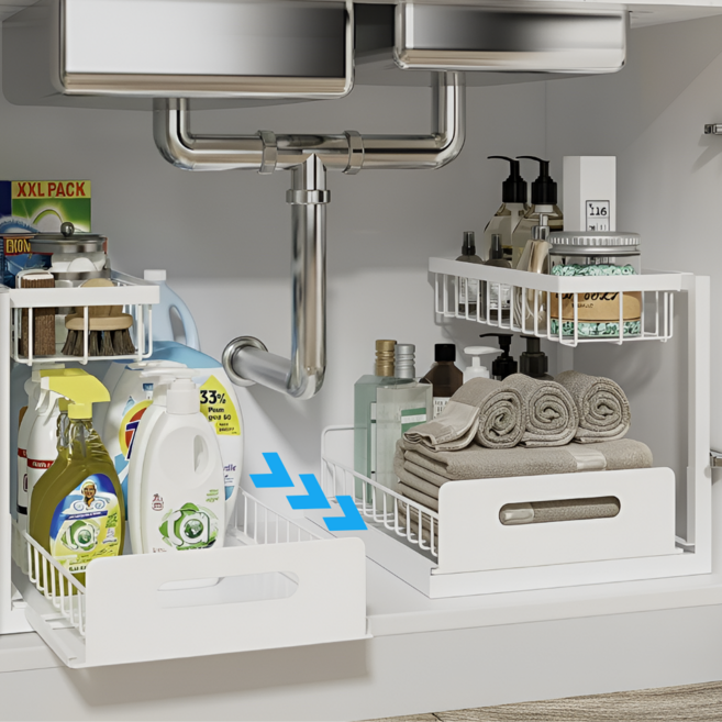 슈레보 싱크대 하부장 슬라이딩 양념 정리 선반, 1개, 화이트