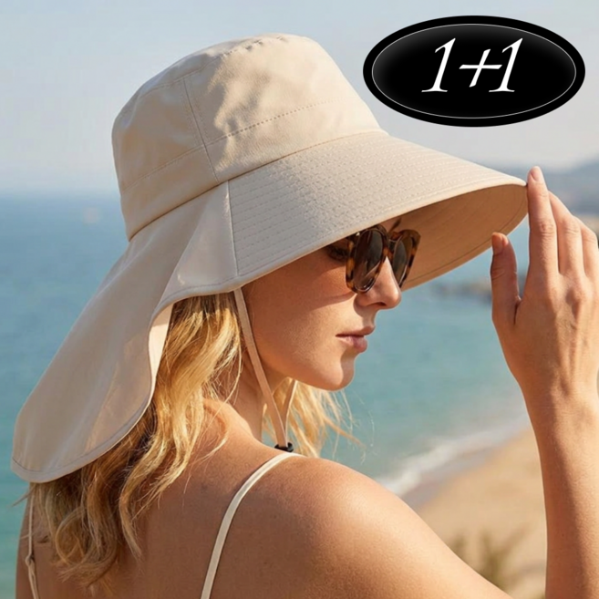 뮤티오 소두핏 챙넓은 UV 자외선 차단 포니테일 여름 모자 비치 플랩캡